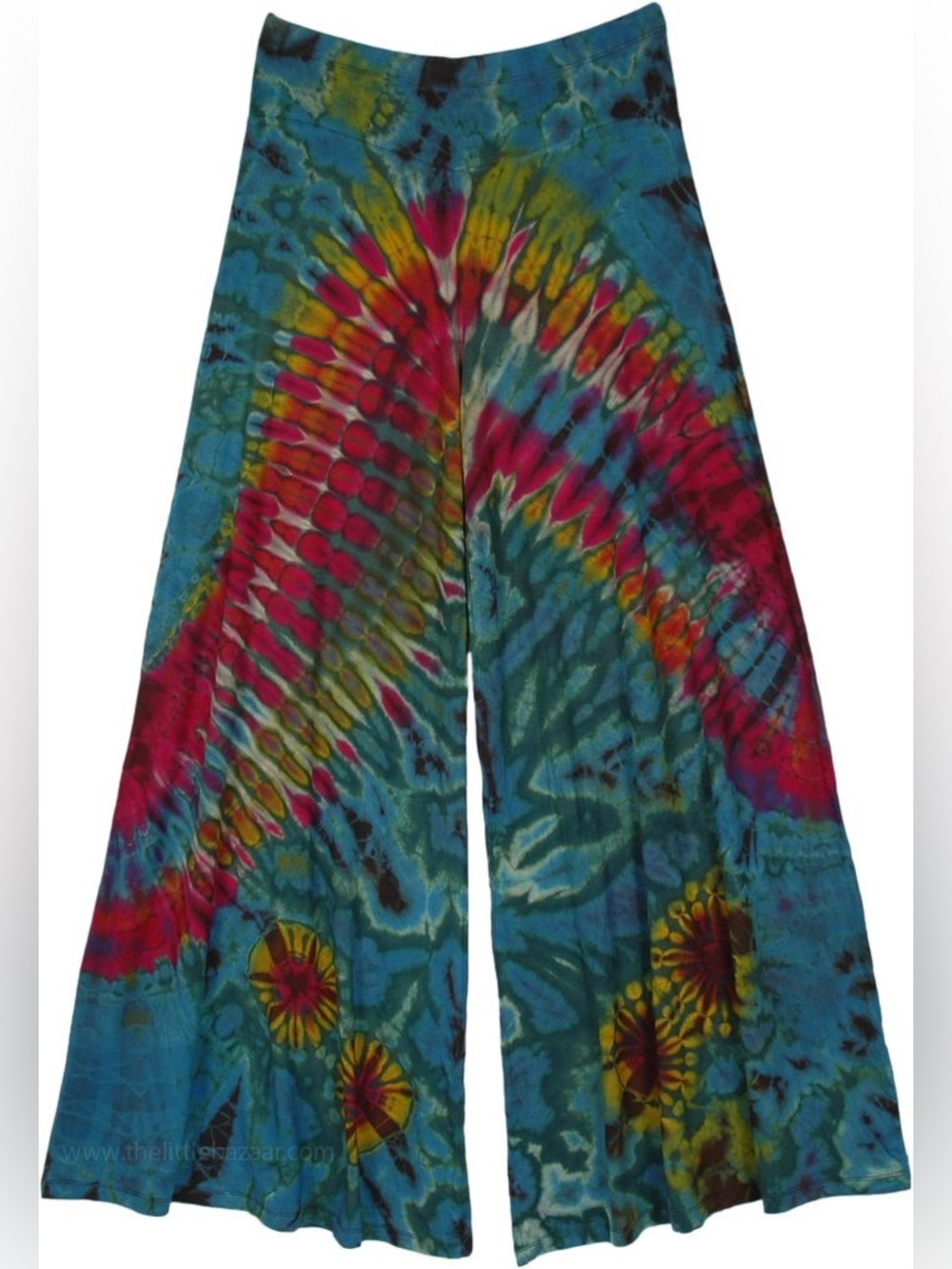 The Little Bazaar Palazzo Pants High Waisted Deep Ocean Blue Tie Dye Boho S/M